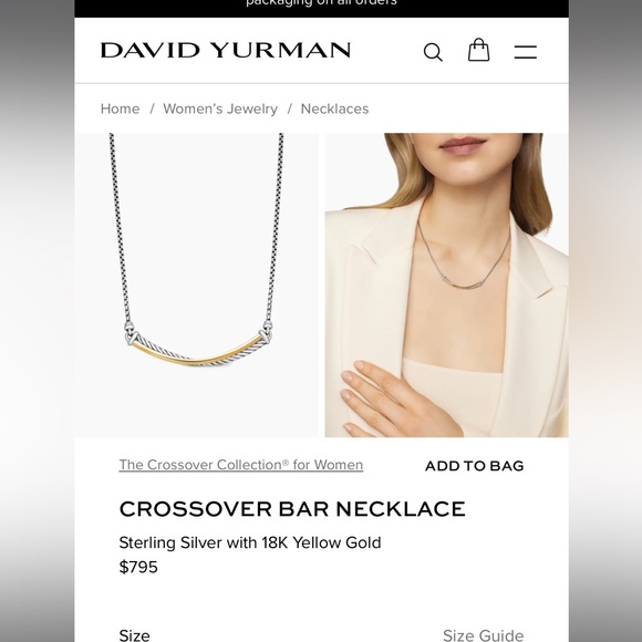 David Yurman 18K Gold Crossover Bar Necklace